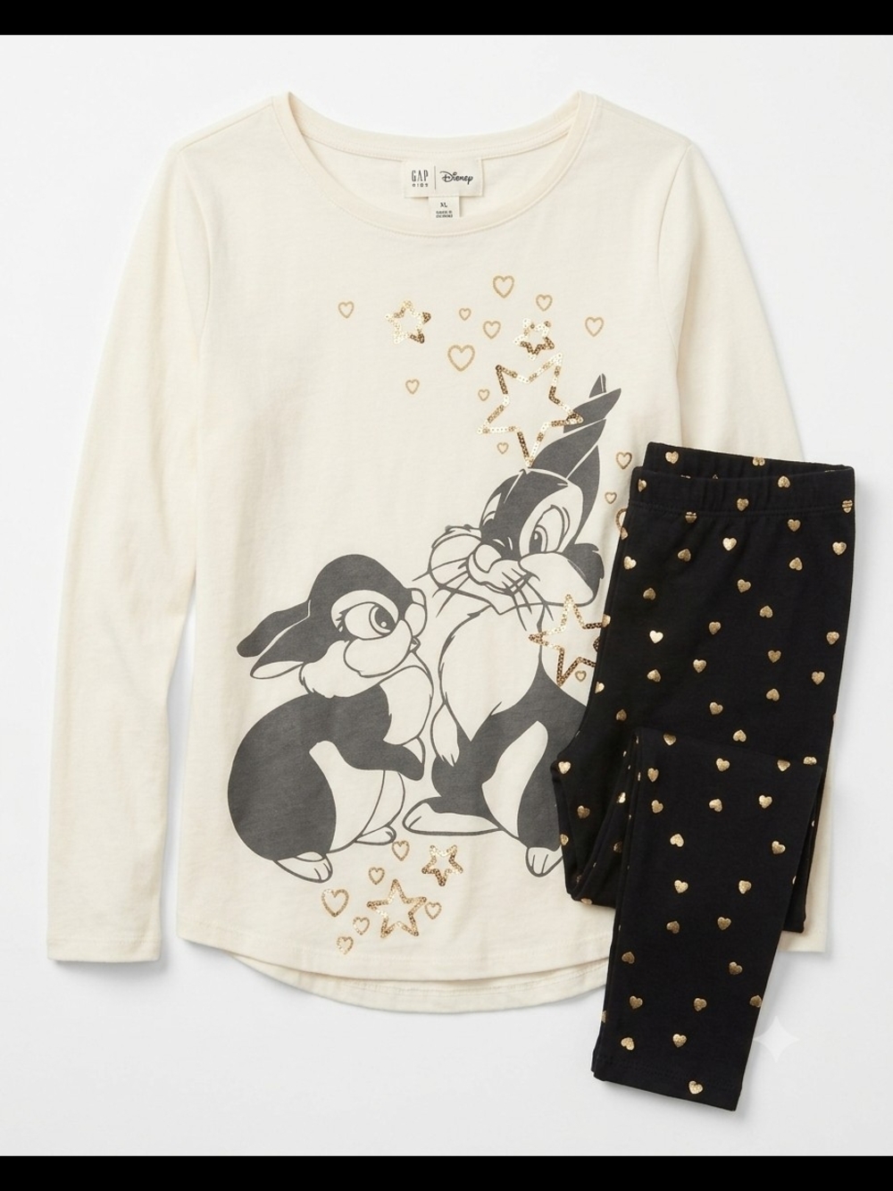 Gap Kids x Disney Thumper & Miss Bunny Top & Gold Heart Leggings Set